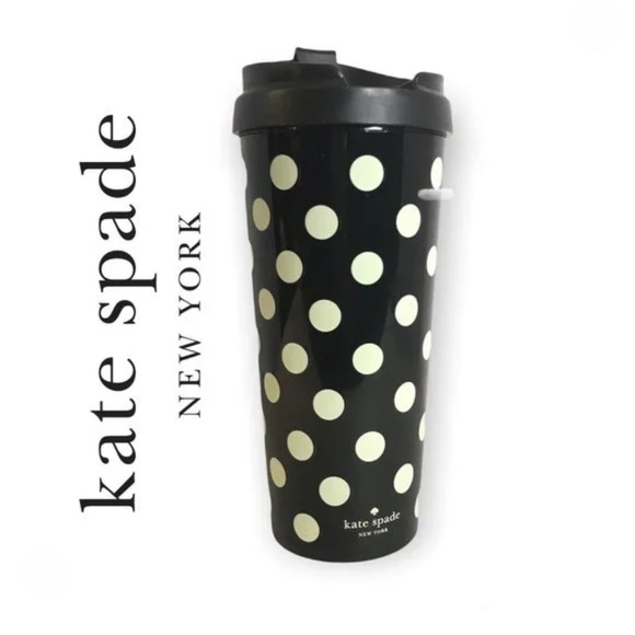 NEW Kate Spade Black polka dot travel mug - Picture 2 of 2